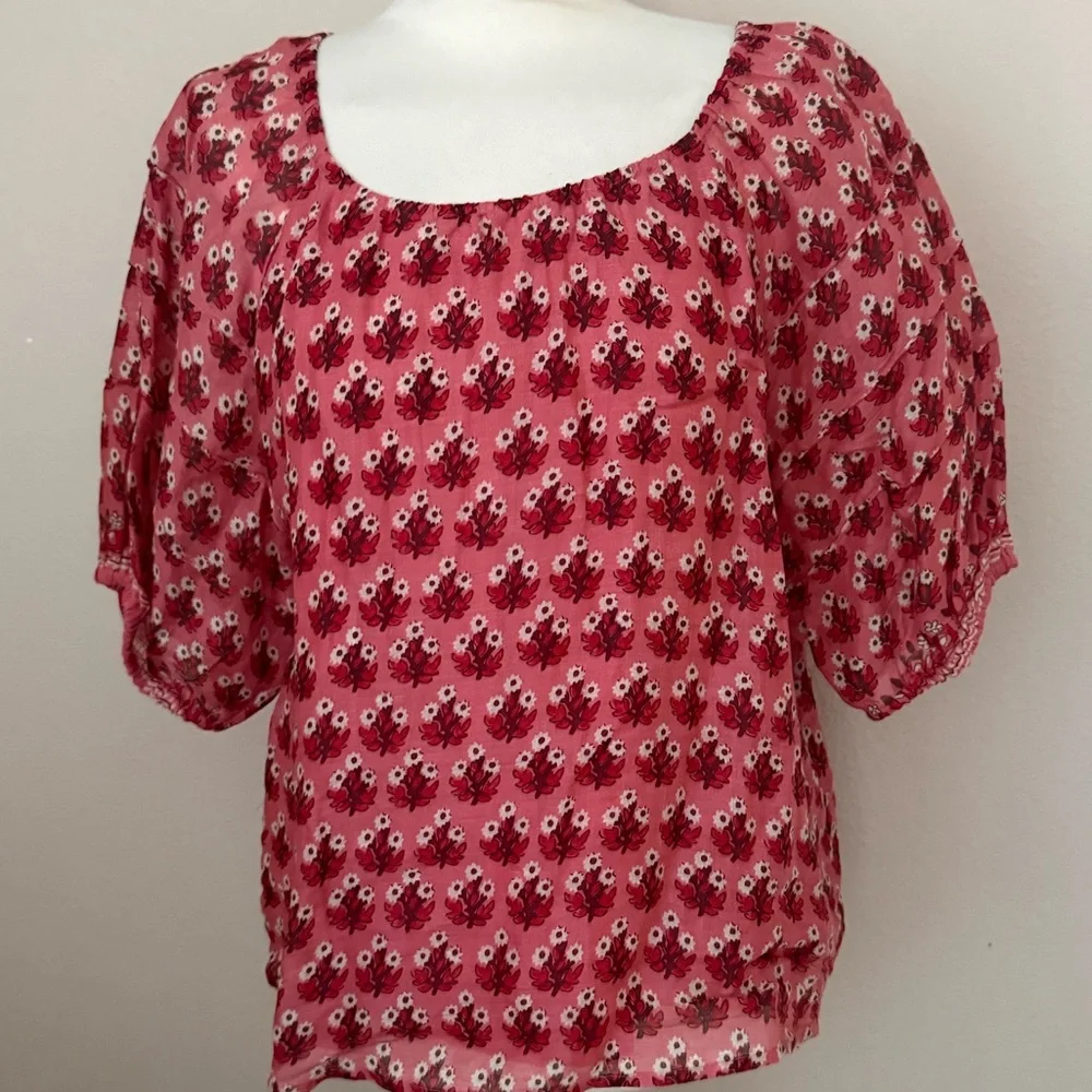 NWT JCrew Puff-Sleeve Top in Block-Print Ramie